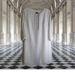 Ann Taylor 8 3/4 sleeve, gray pin stripe, lined, shirt dress. Office, Travel